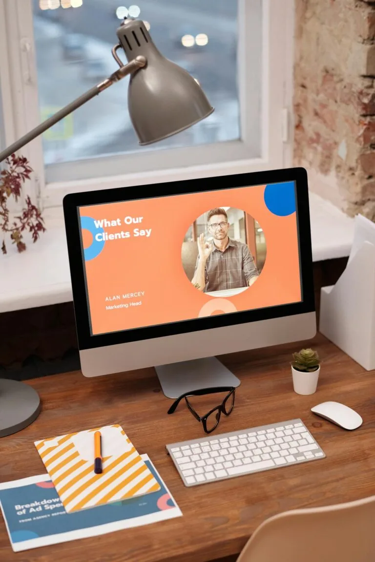 Effective Blog Promotion: Strategies to Increase Your Reach Stylish home office setup with computer showcasing client testimonials.